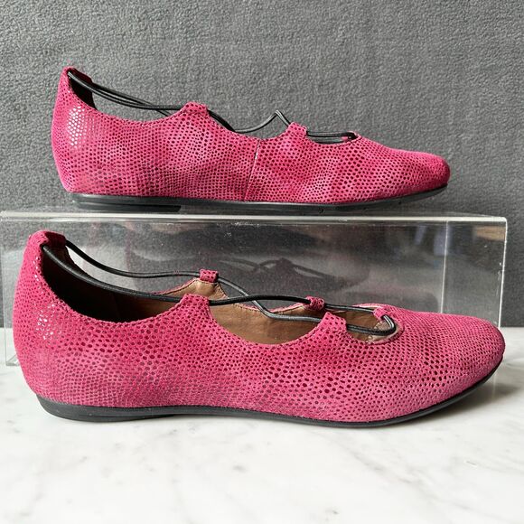 Earthies Essem Burgundy Suede Reptile Print Leather Ballet Flats-Women's Size 9 - Picture 1 of 7